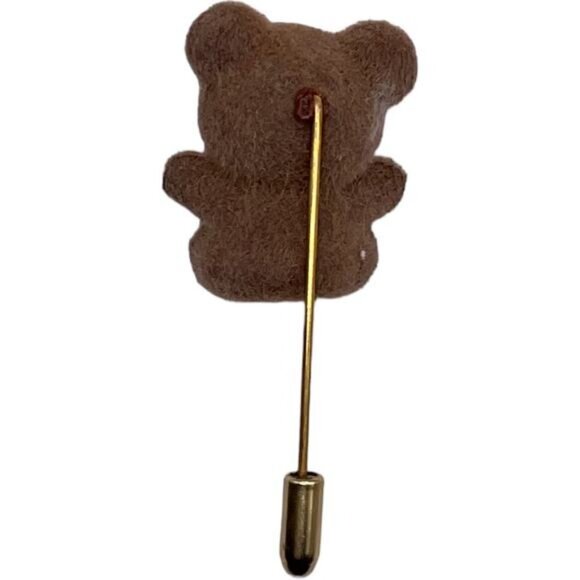 Adorable Teddy Bear Lapel Pin Brooch With Gold-Tone Stick Pin - Picture 2 of 3